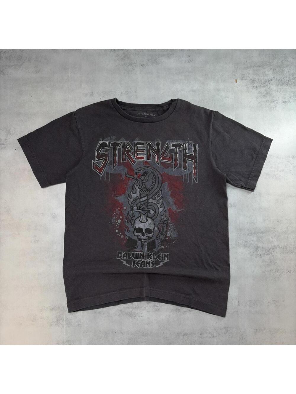 Y2K Grey Calvin Klein Grunge Gothic Skull Skater T-Shirt